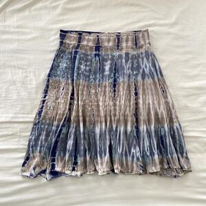 Blue Tie-Dye Pleated Midi Skirt